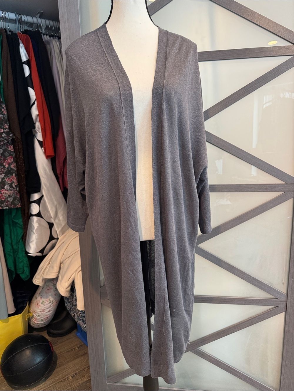 J. Jill Open-Front Linen Long Cardigan in Slate Gray